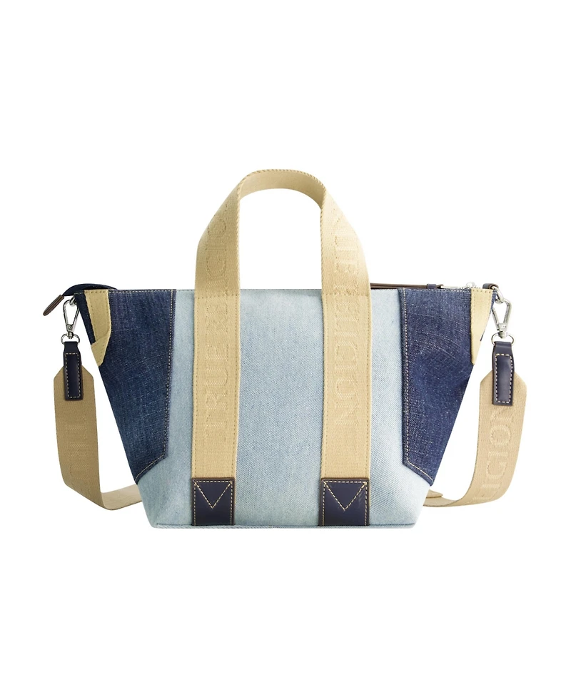 True Religion Licensed Patchwork Denim Tote Bag with Adjustable Strap