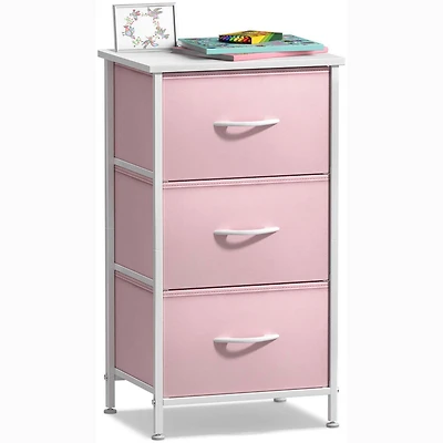 Sorbus Nightstand with 3 Drawers - Steel Frame, Wood Top & Easy Pull Fabric Bins - Perfect for Home, Bedroom