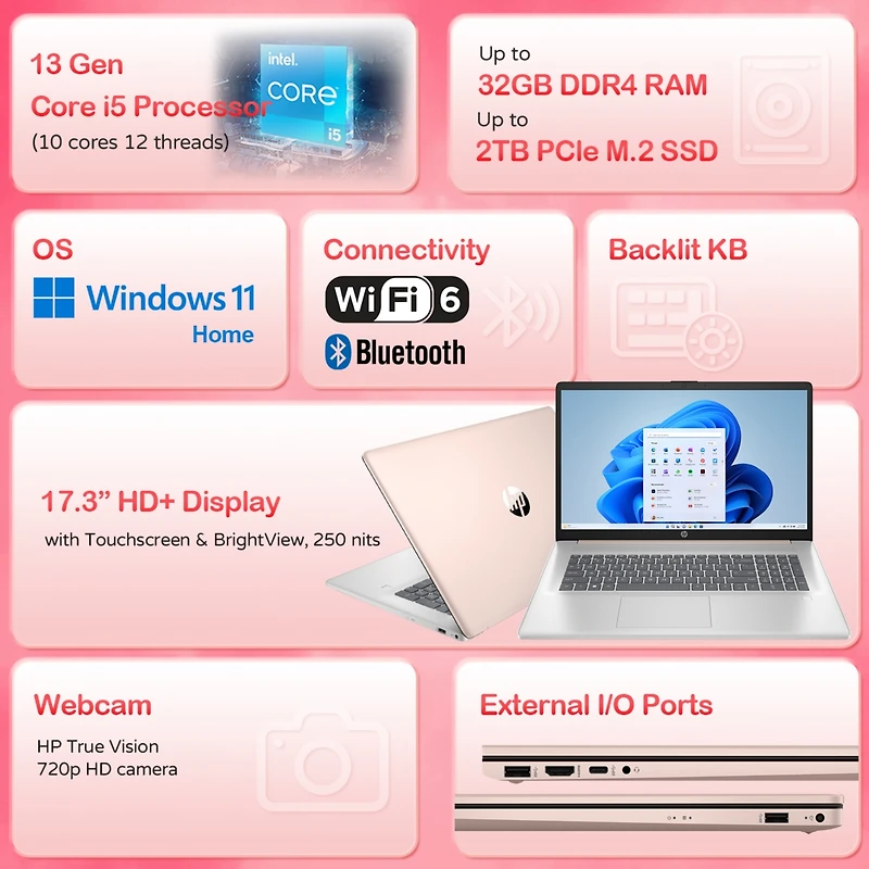Hp Essential 17.3" Daily Traditional Laptop Intel Core i5 1334U 8GB Ram Intel Iris Xe Graphics 512GB Ssd Storage Windows 11 Home Hd+ 60Hz