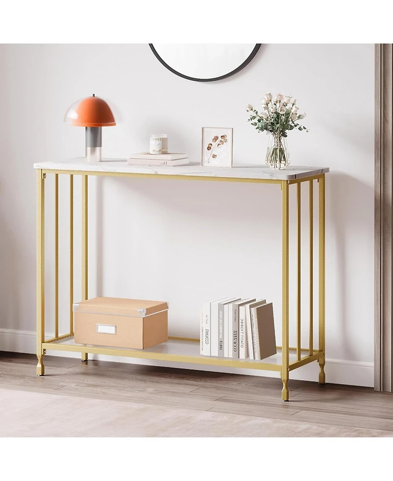 gaomon Console Table - 11.8" D x 33.5" W x 31.9" H, 2 Gold Shelves