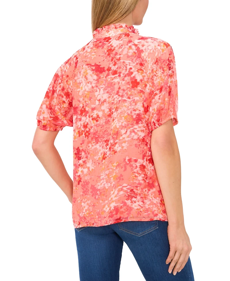 CeCe Women's Ruffled-Neck Raglan Puff-Sleeve Blouse