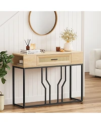 gaomon Console Table, Sofa Tables Rattan Entryway Table with Storage Drawer