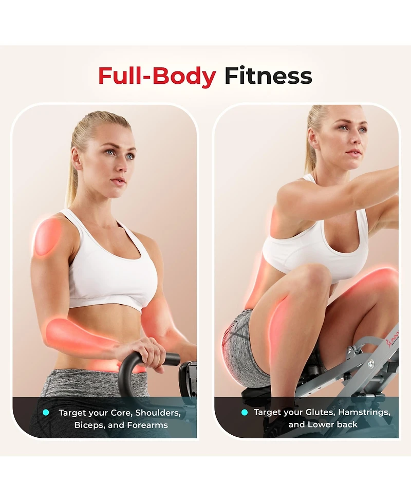 Sunny Health & Fitness Upright Row-n-Ride Rowing Machine Rower for Full Body Workout, Glutes, Squat Assist, and Exercise