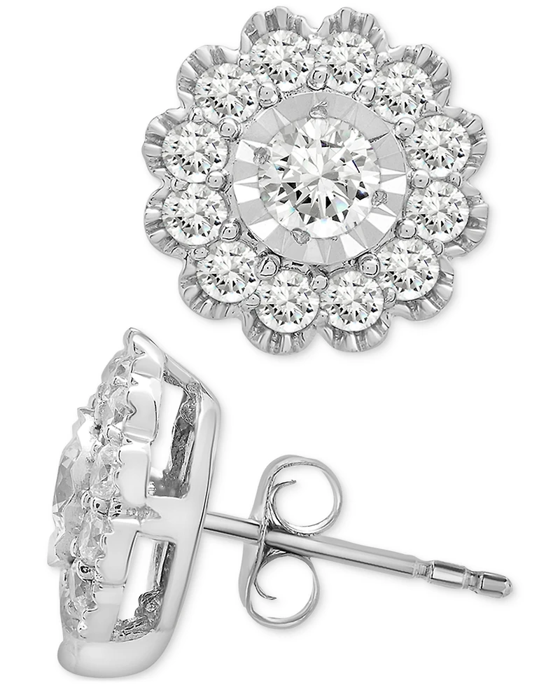 Diamond Halo Stud Earrings (1/2 ct. t.w.) in 14k White Gold, Created for Macy's