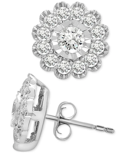 Diamond Halo Stud Earrings (1/2 ct. t.w.) in 14k White Gold, Created for Macy's
