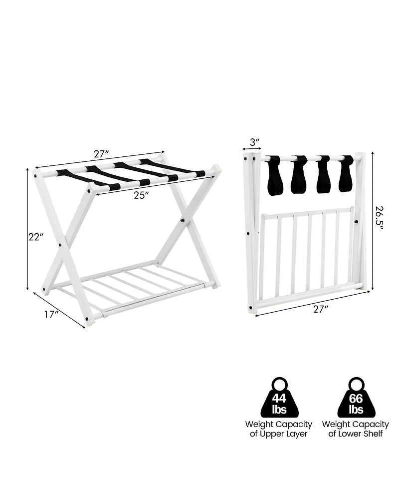 Set of Folding Metal Luggage Rack Suitcase Shoe Holder Hotel Guestroom withShelf
