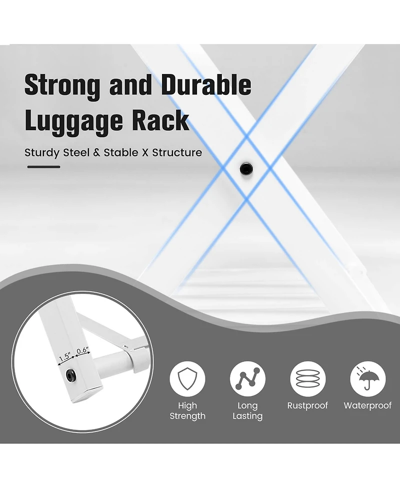 Set of Folding Metal Luggage Rack Suitcase Shoe Holder Hotel Guestroom withShelf