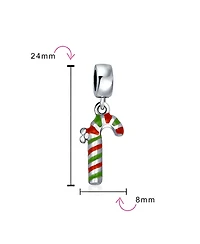 Bling Jewelry Christmas Charm Bead Red Green Peppermint Candy Cane Dangle for Bracelet