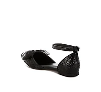 Clarice Sheer Bow Detail Glitter Flat Sandals