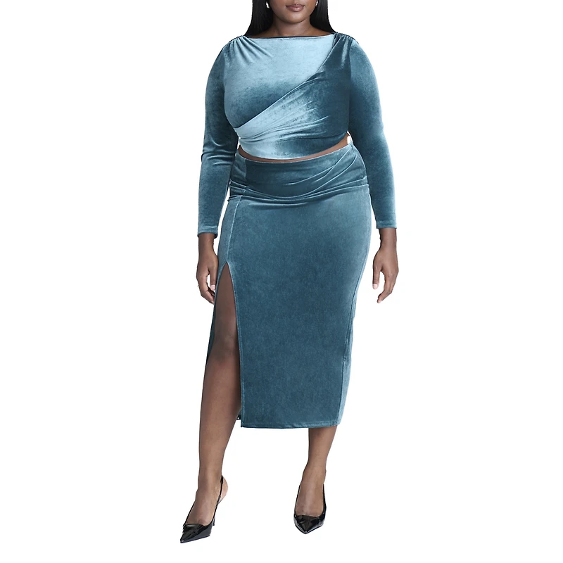 Eloquii Women's Plus Velvet Maxi Skirt With Slit