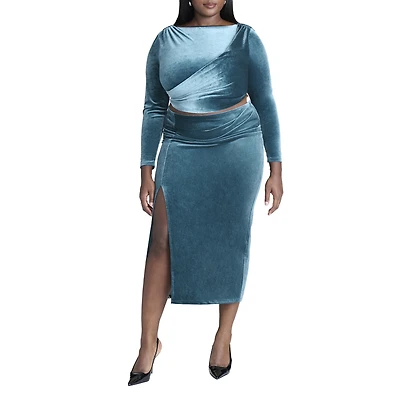 Eloquii Women's Velvet Maxi Skirt With Slit
