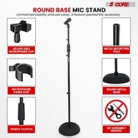 5 Core Tripod Mic Stand Height Adjustable 32 to 70" Universal Microphone Mount Stands w Round Base Ms Rbl