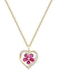 Lab Grown Ruby (1 ct. t.w.) & Lab Grown White Sapphire (1/20 ct. t.w.) Heart Flower Cluster 18" Pendant Necklace in 14k Gold over Sterling Silver