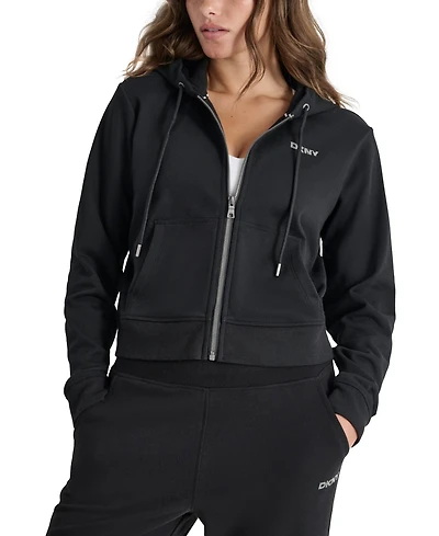 Dkny Sport Women's Studded-Logo Full-Zip Fleece Hoodie