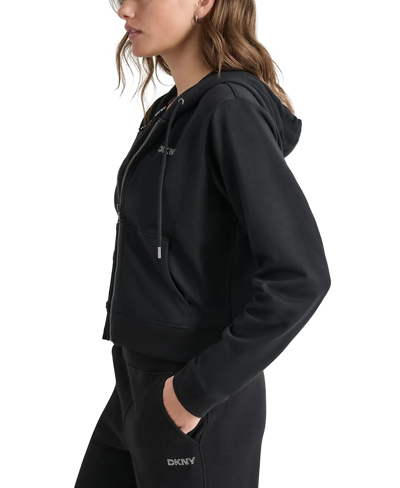 Dkny Sport Women's Studded-Logo Full-Zip Fleece Hoodie
