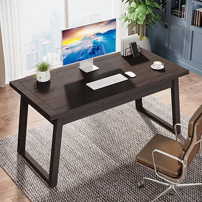 Tribesigns Home Office Executive Desk: 55 Inches Wooden Computer Desk with Drawer, Mid-Century Modern Study Writing Table, Rustic Pc Laptop Desk Works