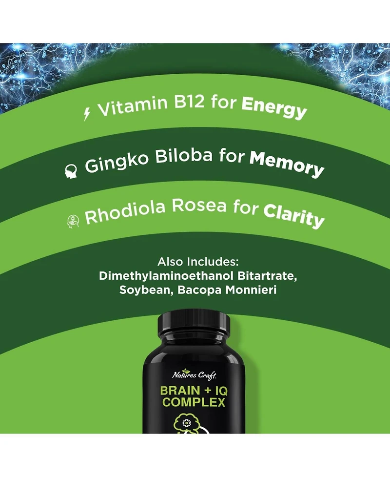 Nootropic Memory Supplement for Brain Support + Iq, Memory Pills for Brain Boost & Natural Energy Booster Vitamin B12 Supplement, Nature's Craft, 30ct