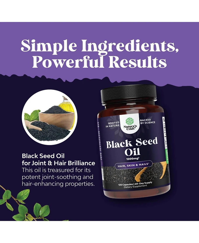 Nature's Craft Cold Pressed Black Seed Oil Capsules, Nigella Sativa Black Cumin Seed Oil Capsule for Immune Support Joint Health and Digestion, Nature