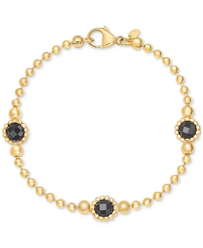 Amethyst Station Bead Link Bracelet 14k Gold-Plated Onyx, & Sky Blue Topaz)