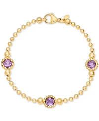 Amethyst Station Bead Link Bracelet 14k Gold-Plated Onyx, & Sky Blue Topaz)