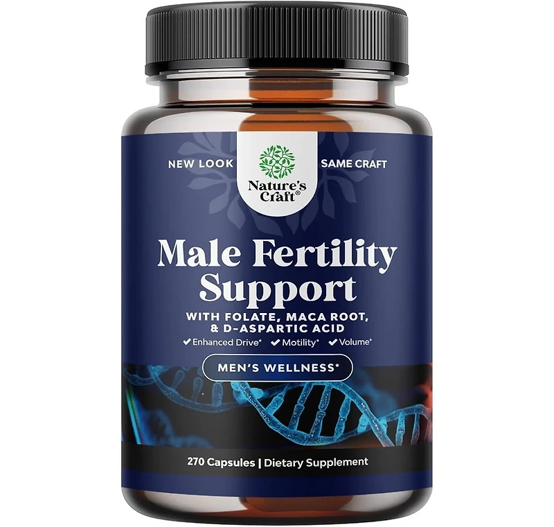 Nature's Craft Men's Fertility Capsules, CoQ10 Maca Root Methyl Folate & D-Aspartic Acid for Enhanced Count Motility & Fertility Support, Nature's Cra