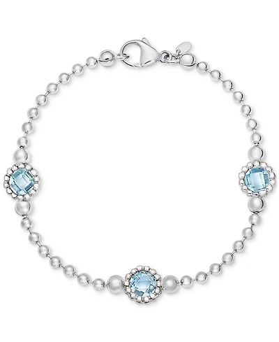 Amethyst Station Bead Link Bracelet 14k Gold-Plated Onyx, & Sky Blue Topaz)