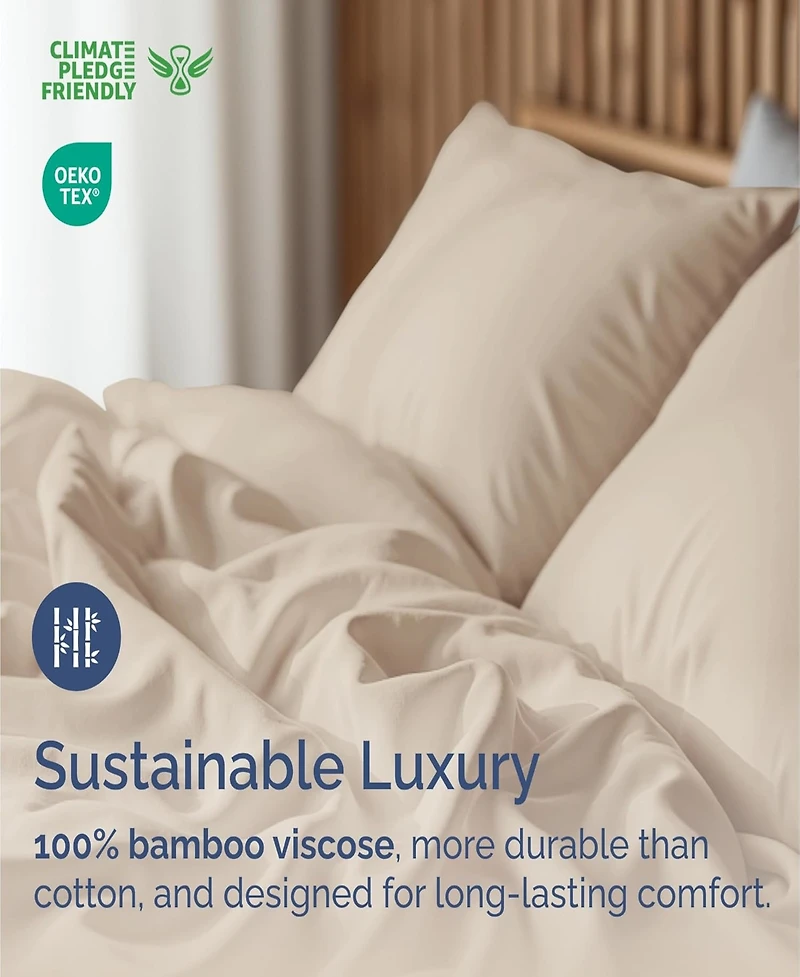 Rayon from Bamboo 4 Piece Deep Pocket Cooling Sheet Set - Queen Light Grey