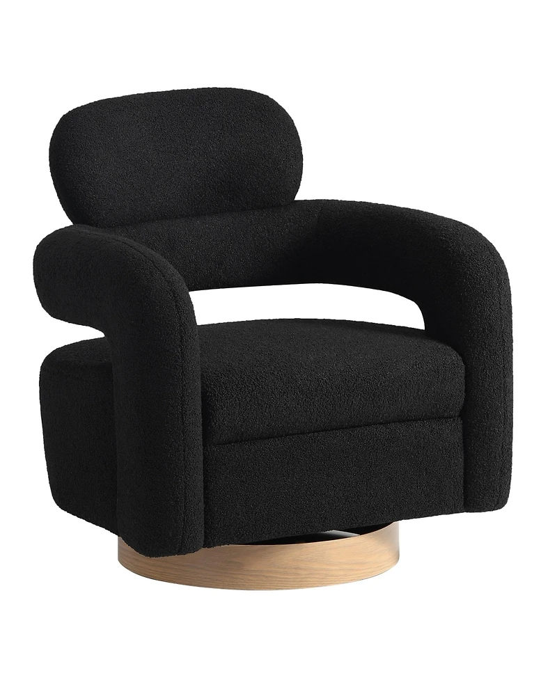 WestinTrends Mid-Century Modern Faux Sherpa Swivel Barrel Accent Chair With Storage Ottoman