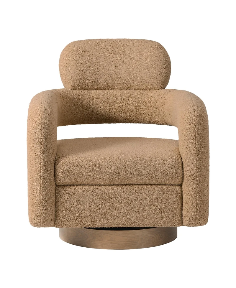 WestinTrends Mid-Century Modern Faux Sherpa Swivel Barrel Accent Chair With Storage Ottoman