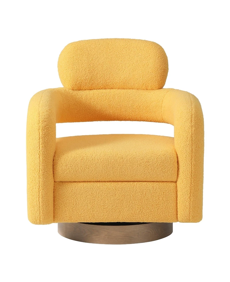 WestinTrends Mid-Century Modern Faux Sherpa Swivel Barrel Accent Chair With Storage Ottoman