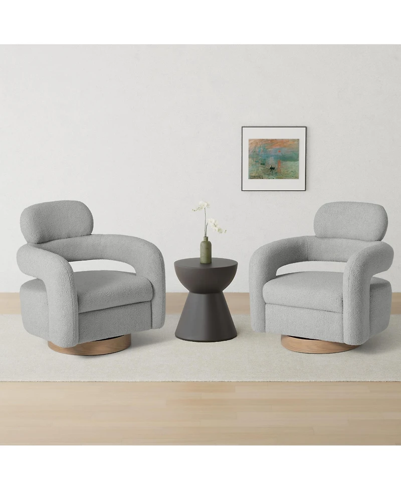 WestinTrends Mid-Century Modern Faux Sherpa Swivel Barrel Accent Chair (Set of 2)