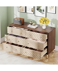 Tribesigns 47-Inch Dresser for Bedroom with 6 Drawers, Double Wide Chest of Drawers with Gold Legs, Wood and Metal Storage Dresser for Closet, 6-Drawe