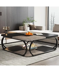 Tribesigns Coffee Table with Open Storage Shelf for Living Room, 39 Inch Large Wood Center Square Low Tables 2 Tier Farmhouse Tea w