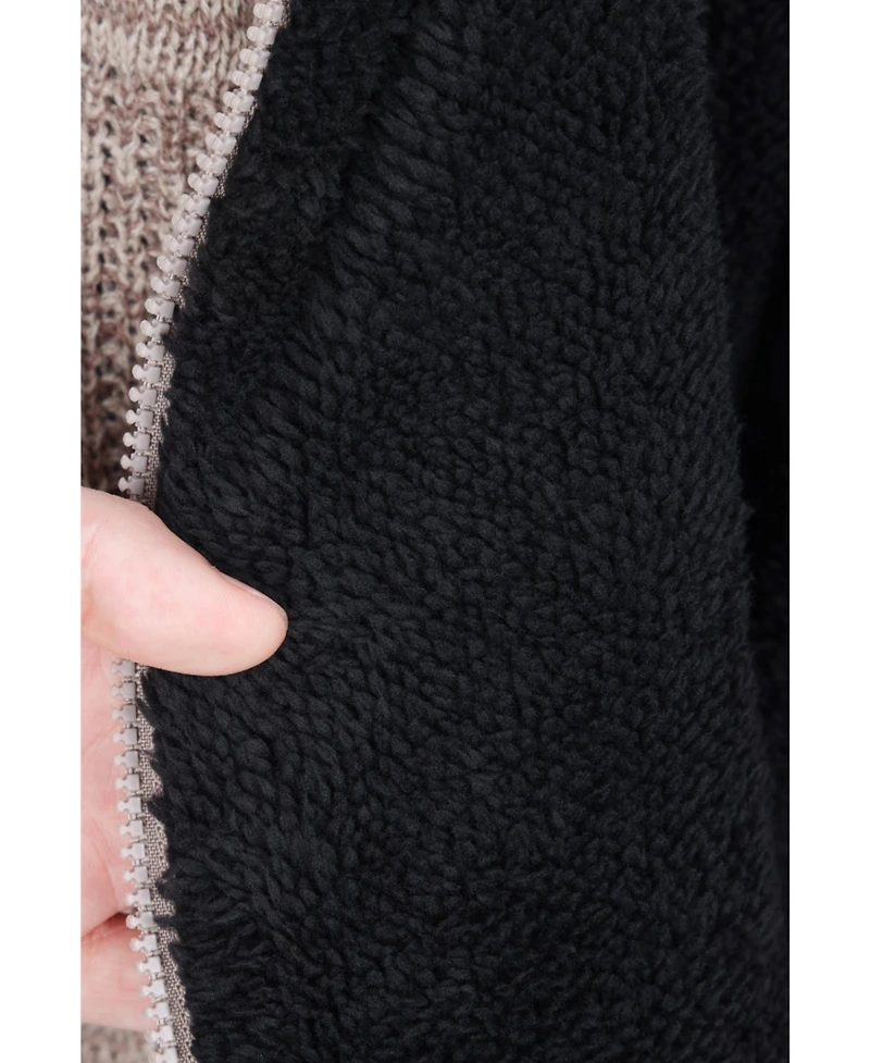 Boy's Hooded Faux Shearling Lining Full Zip Sweater With Moto Design Arm Piece