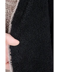 Boy's Hooded Faux Shearling Lining Full Zip Sweater With Moto Design Arm Piece