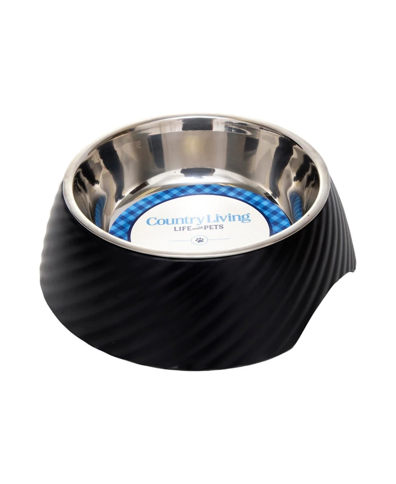 Country Living Set of 2 Twill Melamine Dog Bowls with Removable Stainless Steel Inserts – Stylish & Durable Pet Feeder