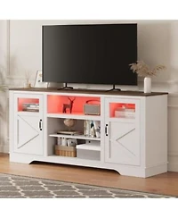 Gaomon Farmhouse Tv Stand With Led Lights Entertainment Center For 65 60 55 Inches Televisions Tv Console With Storage Cabinets Open Shelves Tv Cabinet For Living Room Bedroom