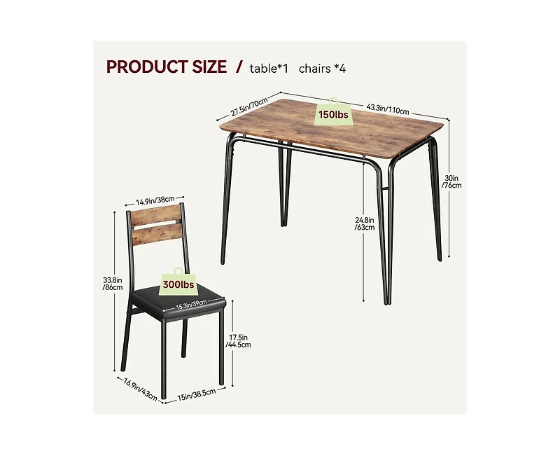 Dining Table for 2, Small and Chairs Set of Square Dinette Dinner Set, 3 Piece Kitchen & Room Sets Space, A