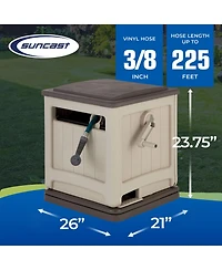 Suncast Swivel Smart Trak Hose Hideaway 225 Foot Hose Reel Storage Bin, Taupe