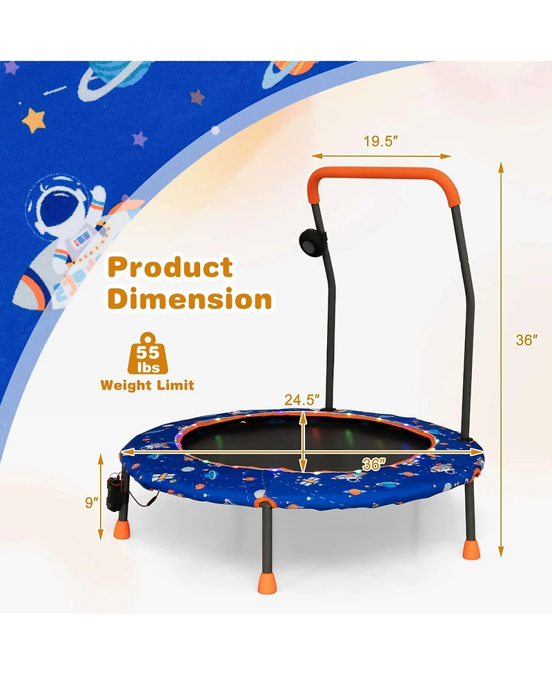 Gymax 36'' Mini Toddler Trampoline w/ Led Bluetooth Speaker Detachable Handle Kids Gifts