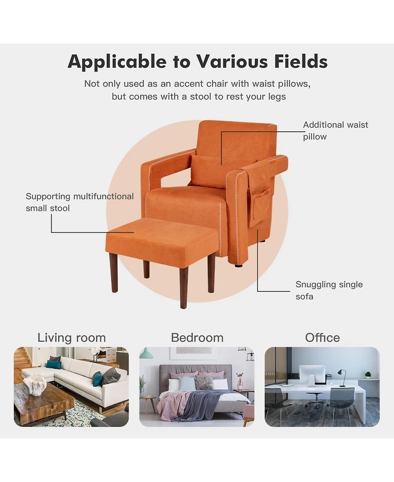 Gouun Modern Berber Fleece Single Sofa Chair with Ottoman and Waist Pillow