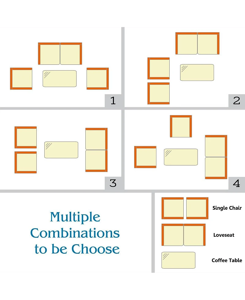 Gouun 4 Pieces Patio Rattan Furniture Set with Coffee Table and Cushioned Sofa