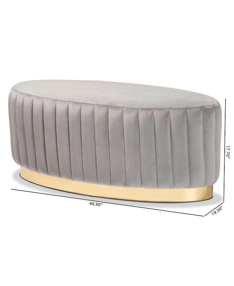 Baxton Studio Kirana Glam and Luxe Navy Blue Velvet Fabric Upholstered and Gold Pu Leather Ottoman