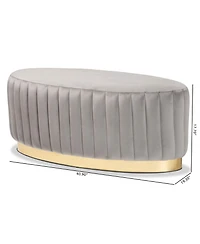Baxton Studio Kirana Glam and Luxe Navy Blue Velvet Fabric Upholstered and Gold Pu Leather Ottoman