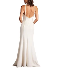 Tadashi Shoji Women's Sicily Pearl Trim Halter Gown