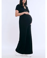 Women's Short Sleeve V-Neck Flare Leg Jumpsuit - Motherhood Maternity