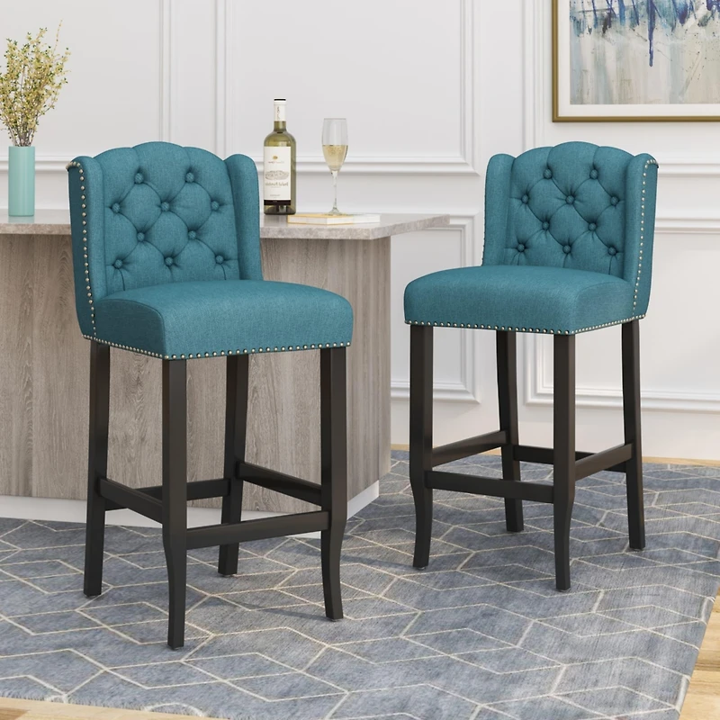 31" Tufted Wingback Bar Stools,Set of 2,for Kitchen Island or Bar-The Pop Home