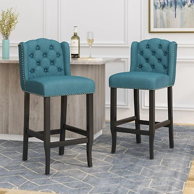 31" Tufted Wingback Bar Stools,Set of 2,for Kitchen Island or Bar-The Pop Home