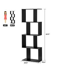 Gouun 4 Tiers Wooden S-Shaped Bookcase for Living Room Bedroom Office