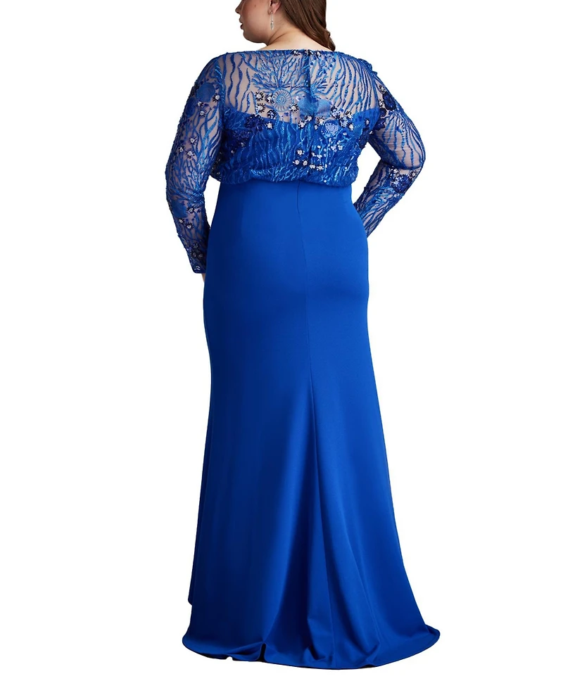 Tadashi Shoji Plus Size Garnet Sequin Embroidered Blouson Gown